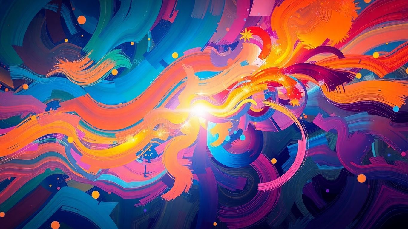 AI art creation, digital canvas, abstract brushstrokes, photographic elements