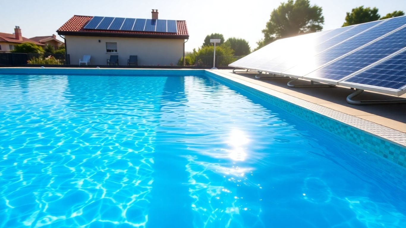 Pannelli solari che riscaldano l'acqua di una piscina