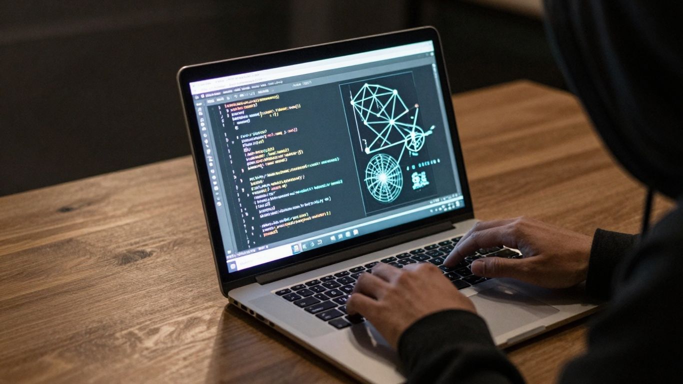 North Korean cyber operation exposed, shadowy hacker at laptop.