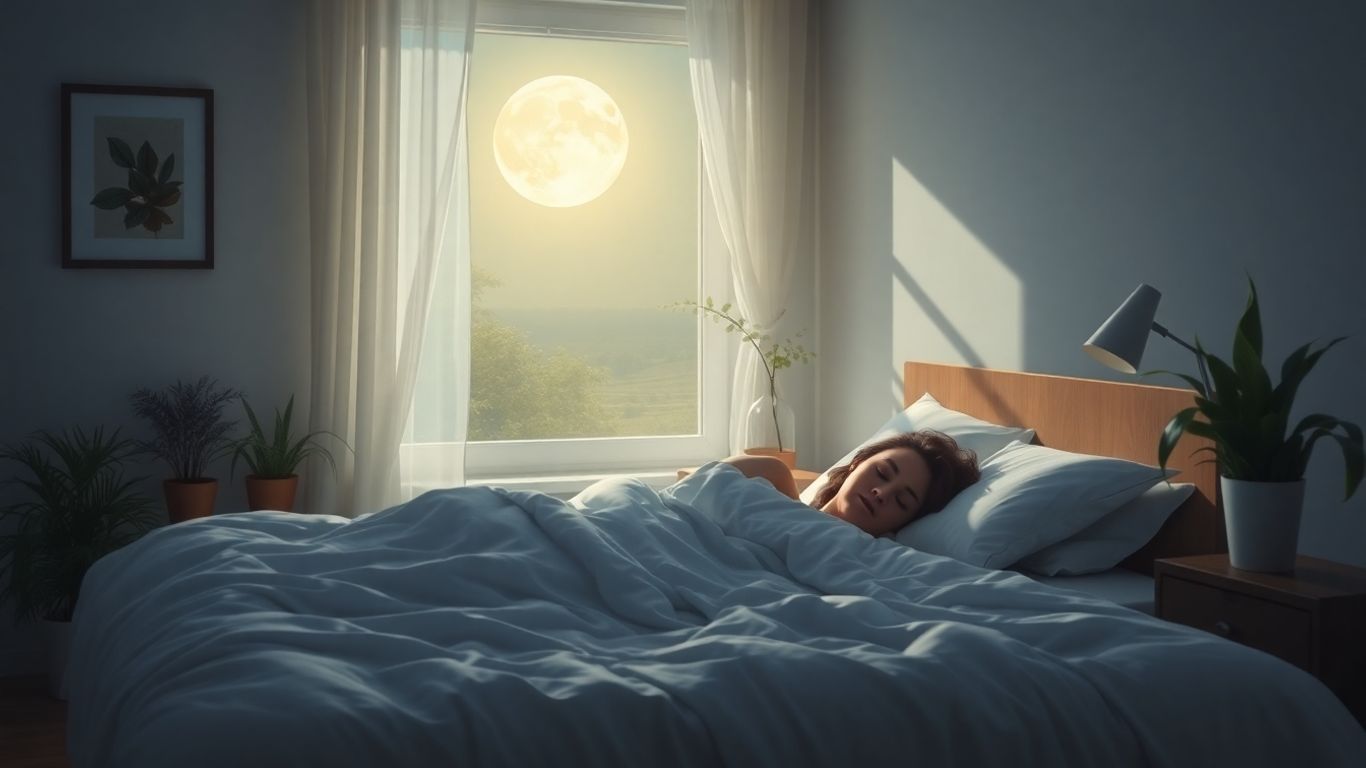 Person sleeping peacefully in a serene bedroom.