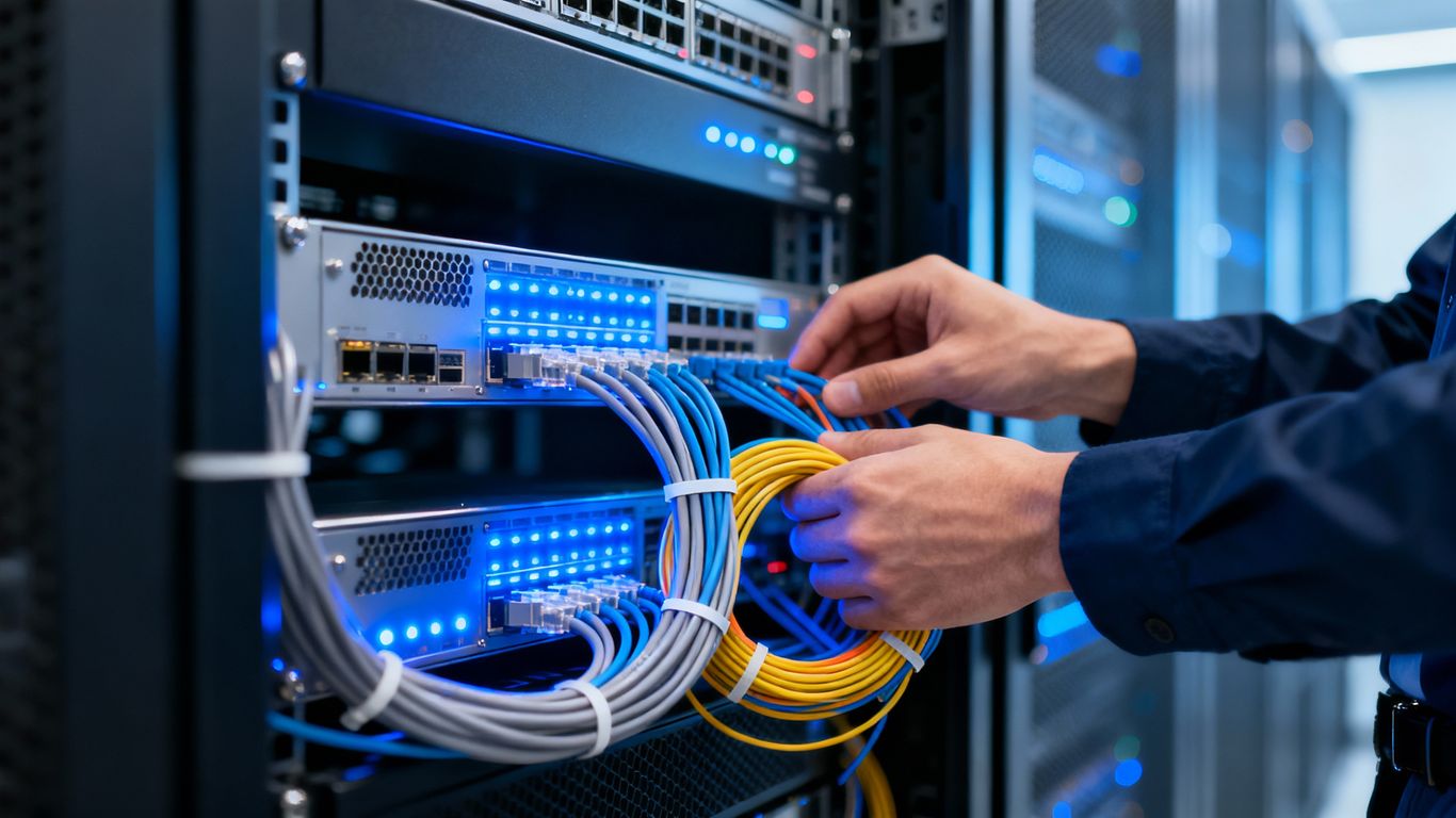 Technician working on server rack in NYC