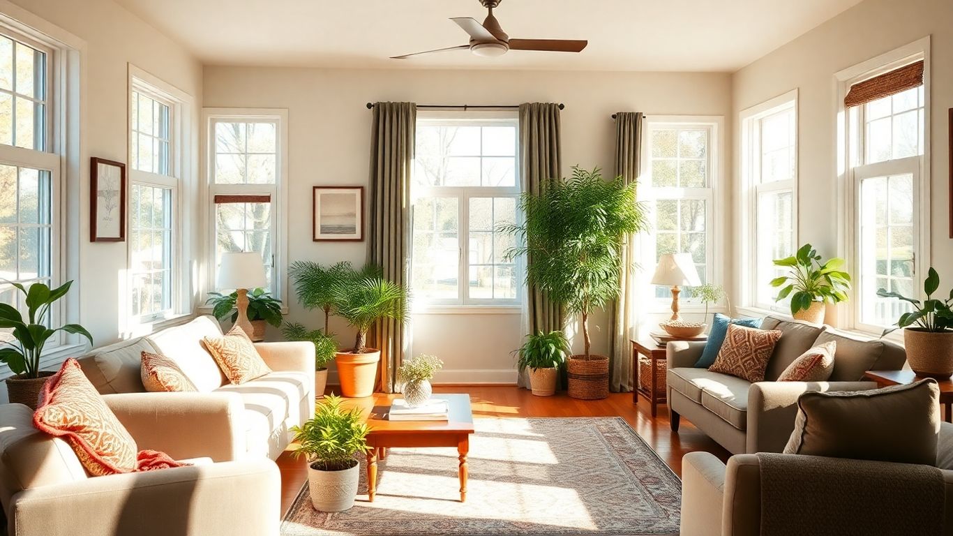 Cozy living room in a sober living home.