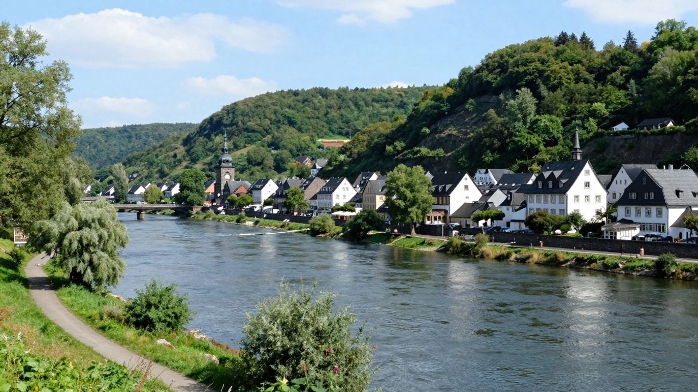 Fluss Lippe mit Stadtansicht in Nordrhein-Westfalen