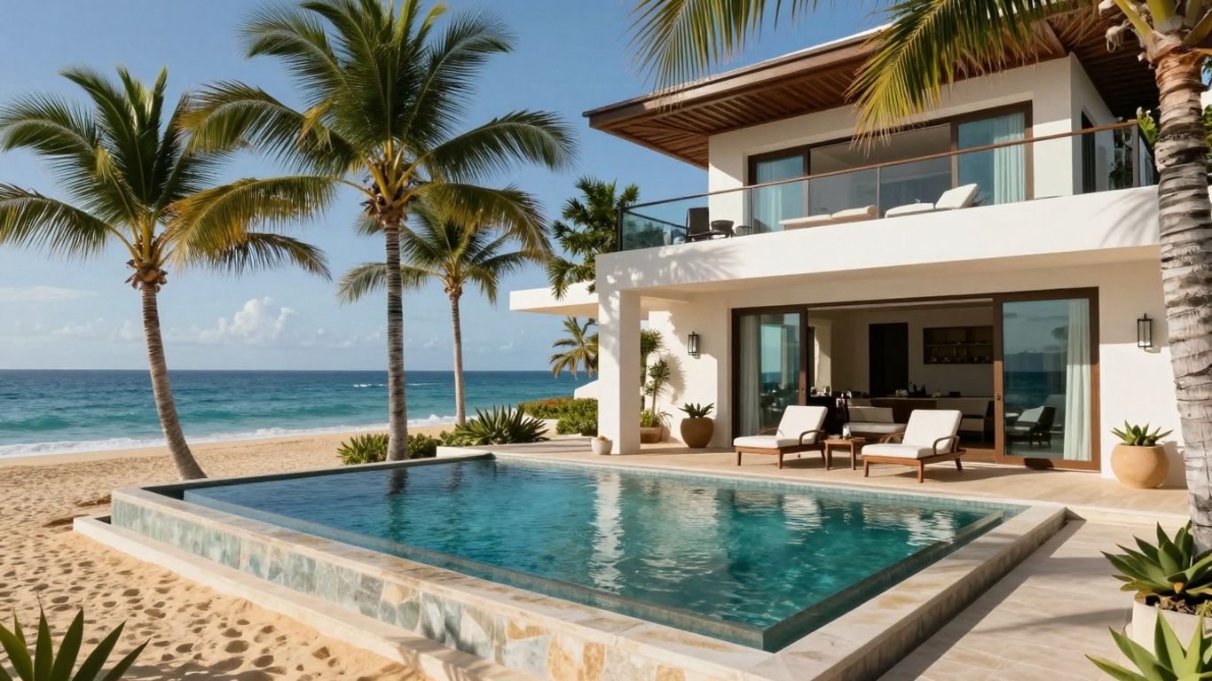 Luxury beachfront villa with infinity pool and direct beach access in Cabo.