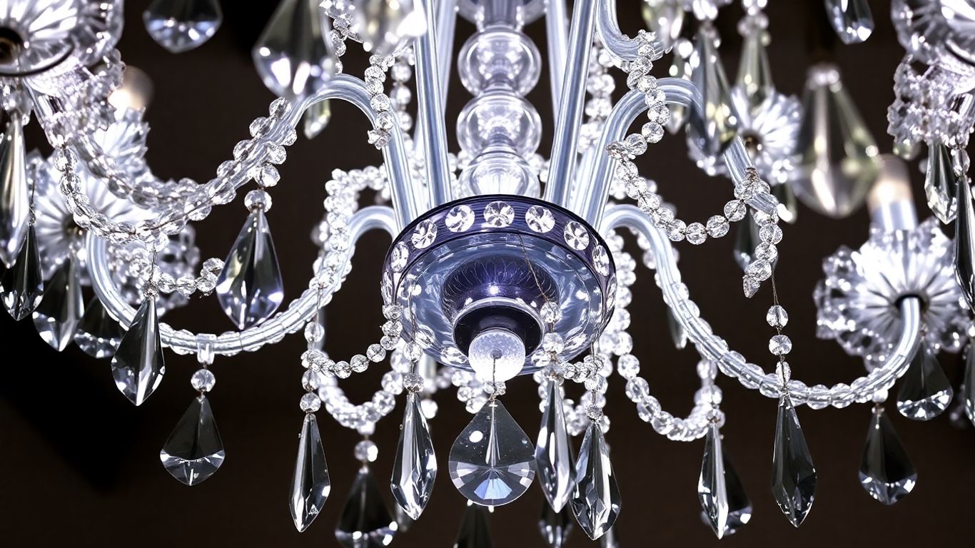 Chandelier replacement parts arranged around a fixture.