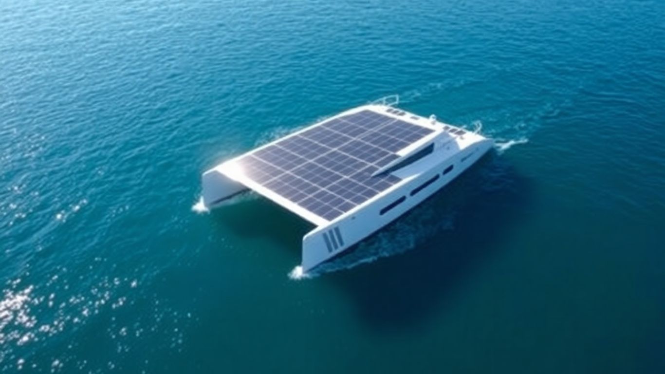 Catamaran solaire naviguant sur l'océan bleu