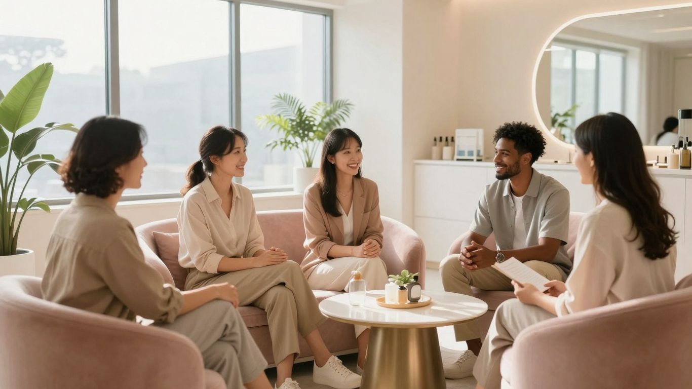 Happy clients in a modern medspa.