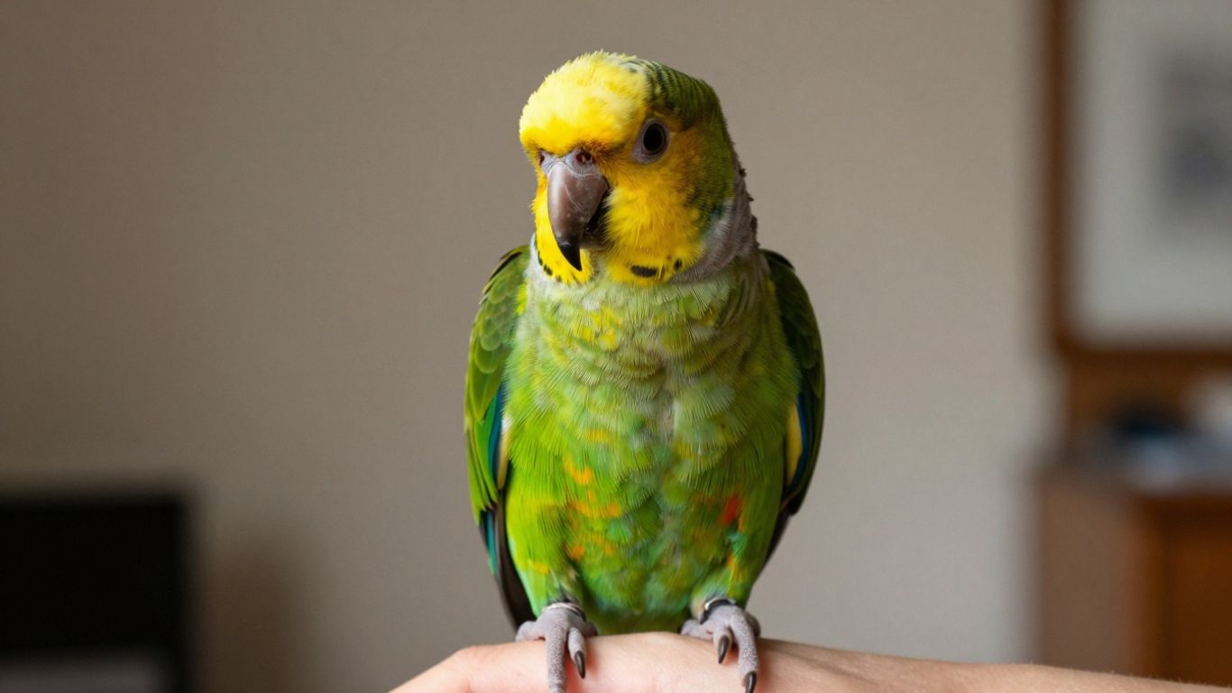 Double Yellow Headed Amazon parrot in a home setting.