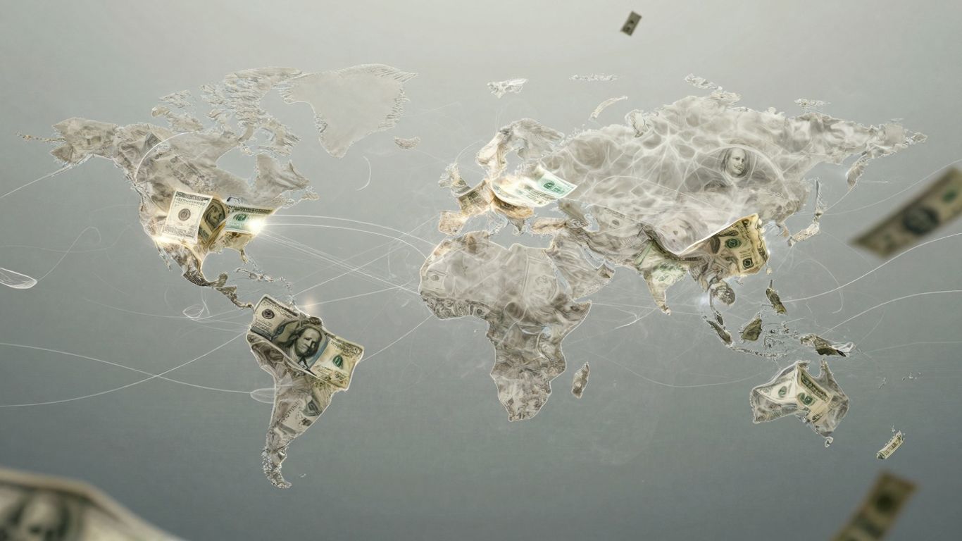 Surreal image of global money transfer