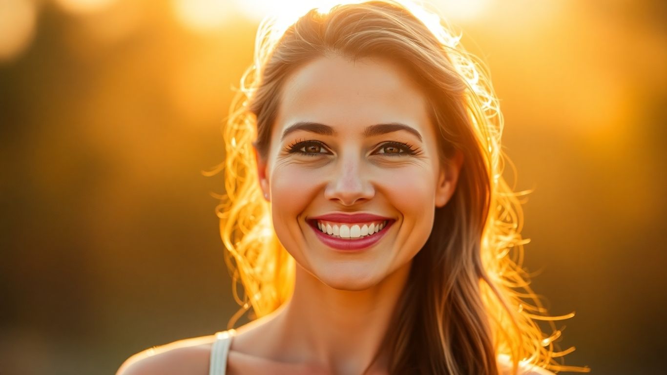 Woman radiating confidence and inner glow.