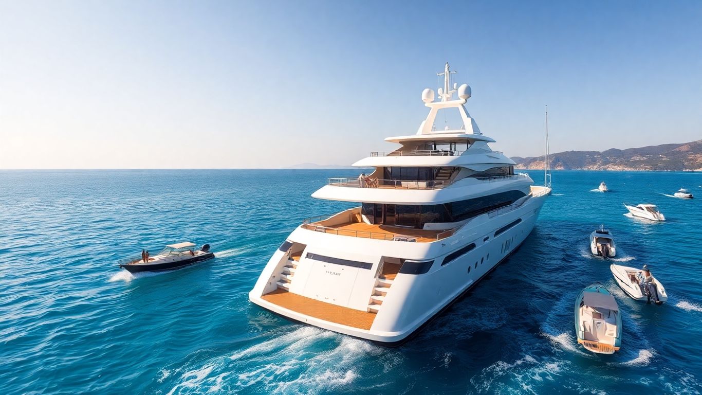 Luxurious 400-foot yacht on clear blue water