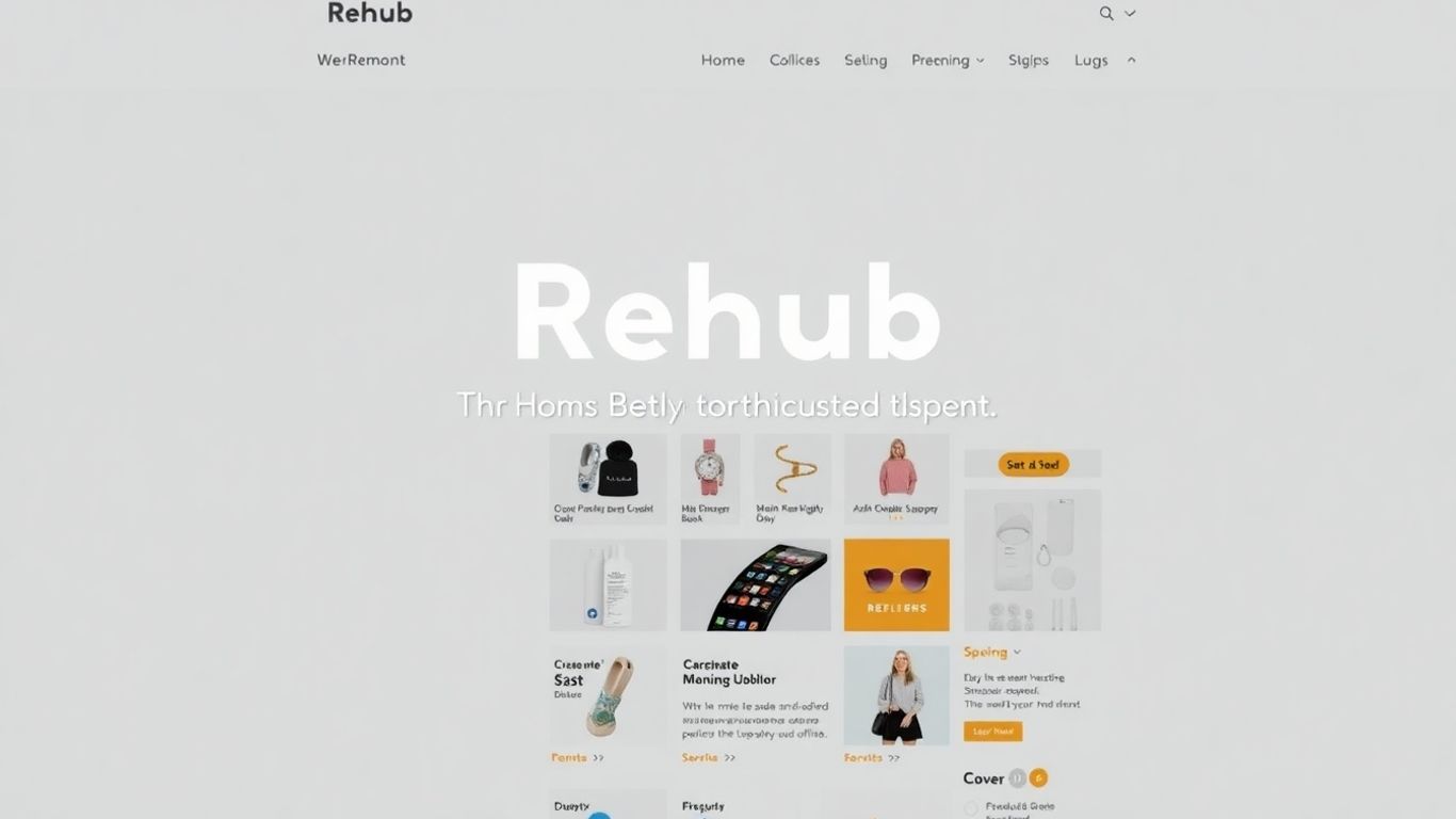 Rehub theme screenshot with affiliate product listings.