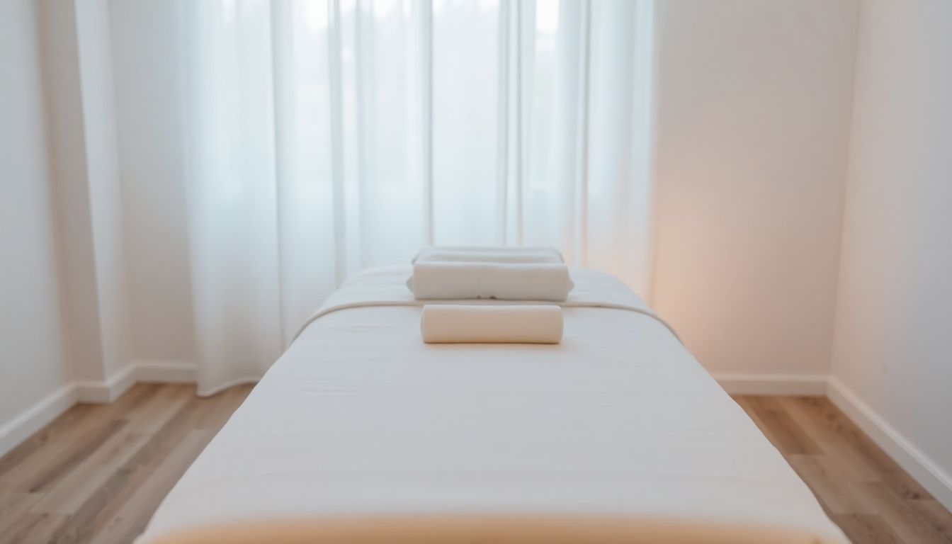 Massage table prepared for a calming energy healing session.