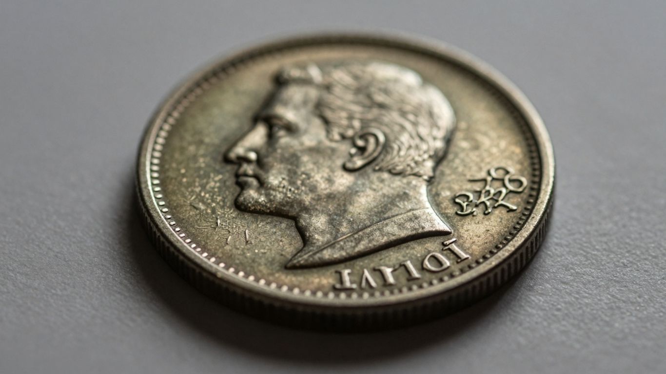 Close-up of a coin for sale, highlighting details.