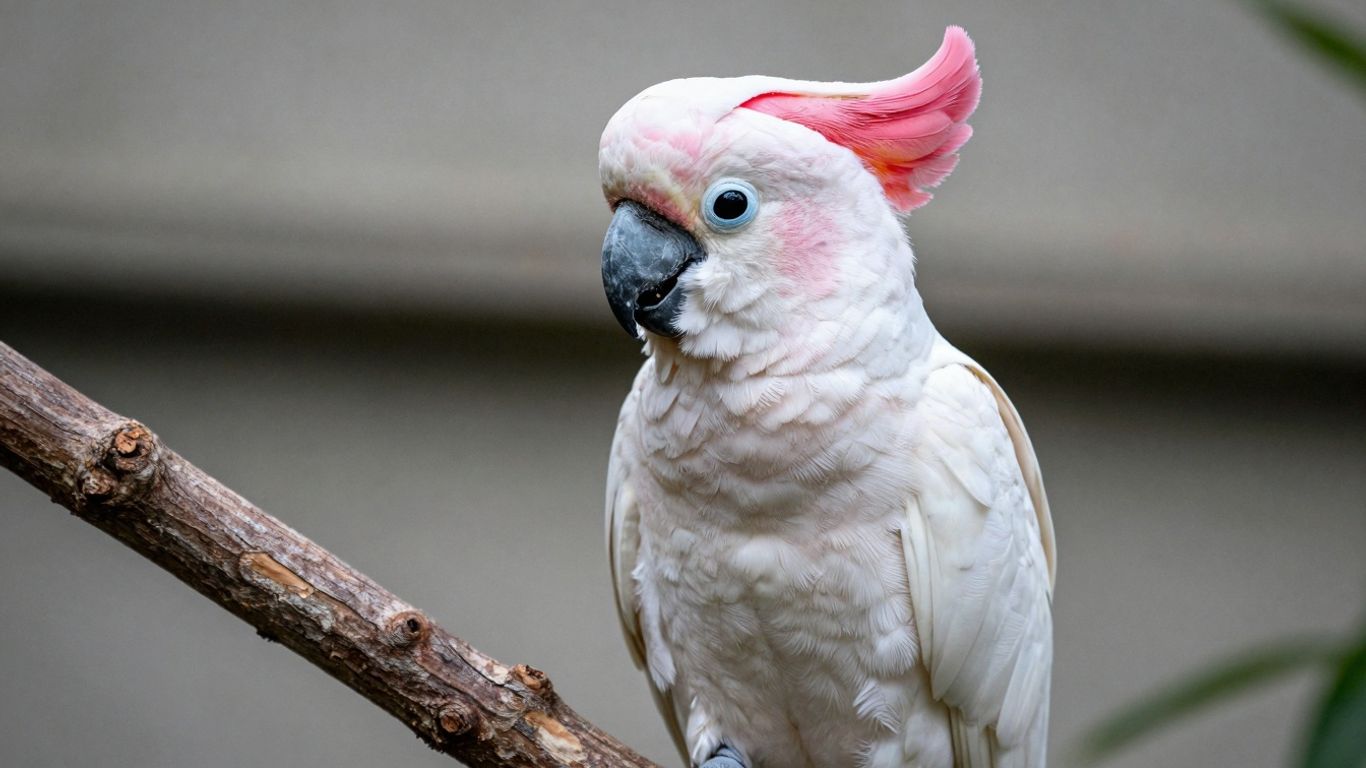 Moluccan cockatoo with white feathers and pink crest.