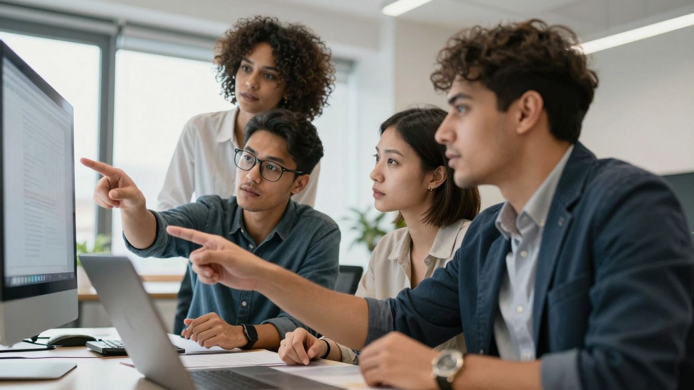 Staff learning and developing new skills in an office.
