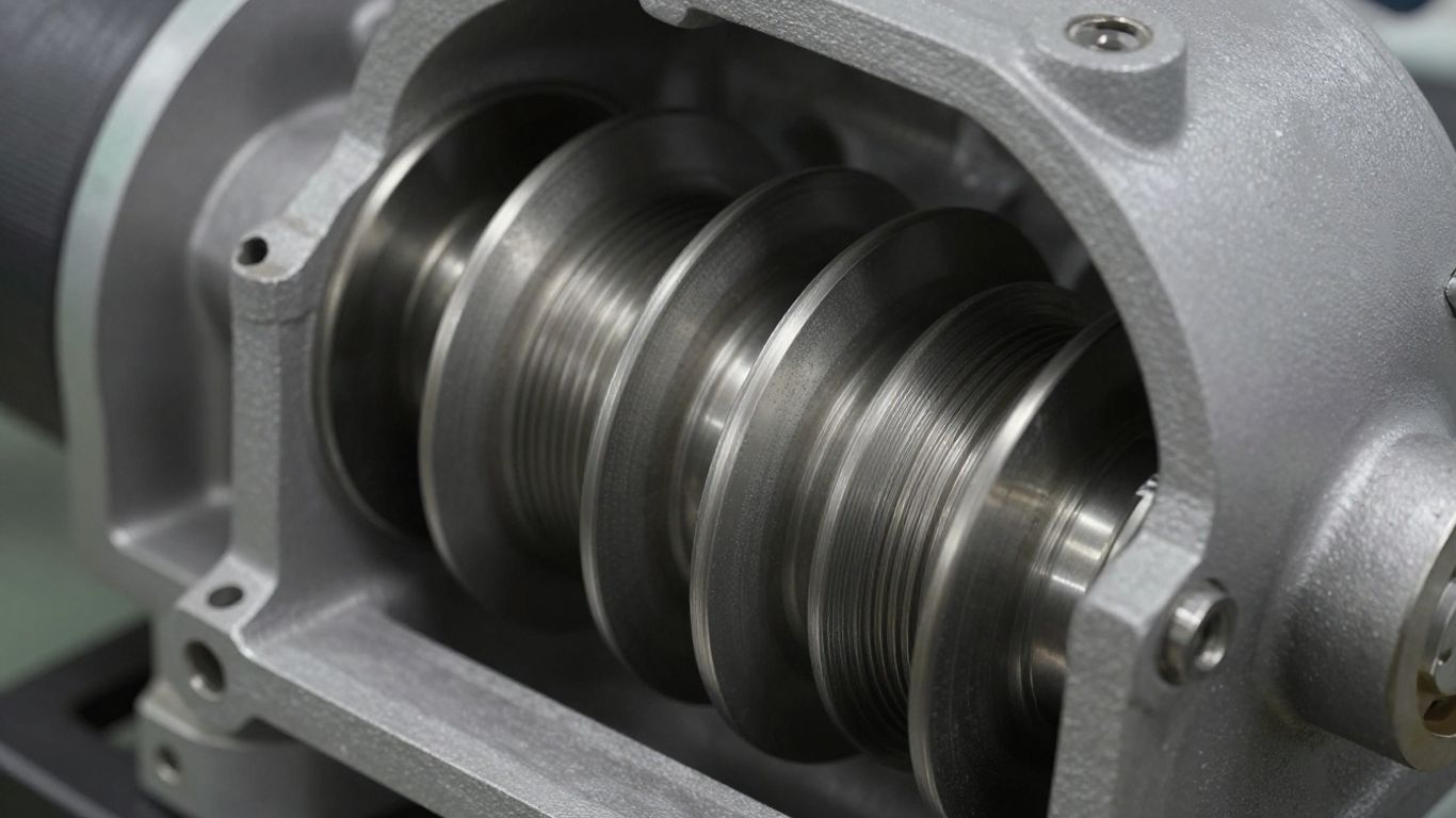 Scroll-Kompressor mit seinen verschlungenen Spiralen.