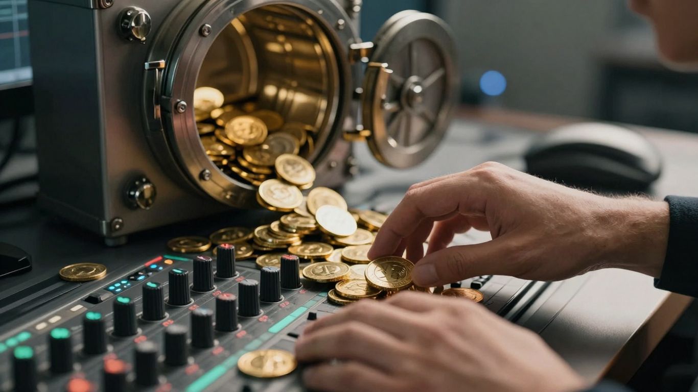 Producer selling beats, money flowing from vault.