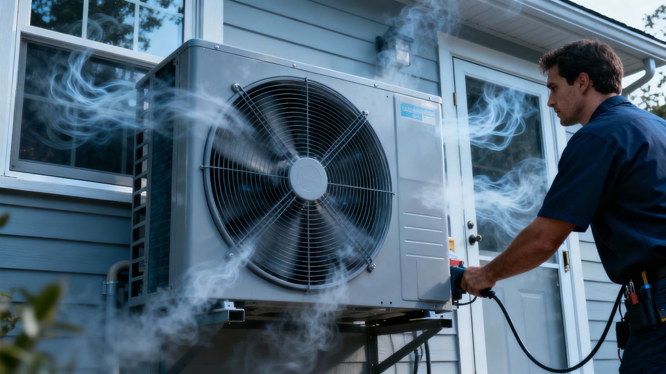 Blower door test equipment depressurizing a house.