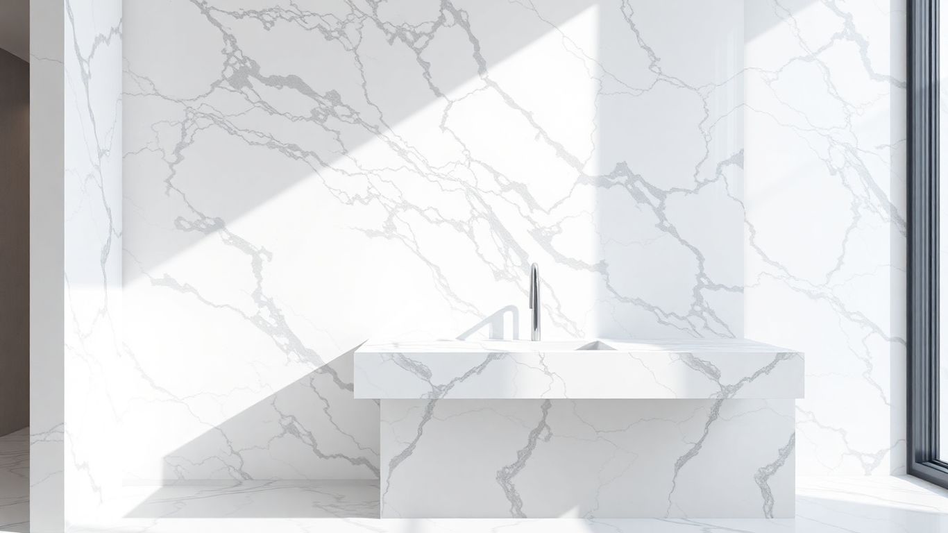 Statuario marble vanity in a modern bathroom.