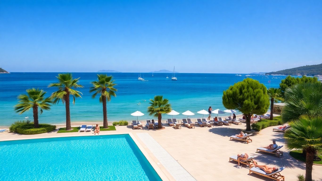 Croatian beach resort with pool and sea view