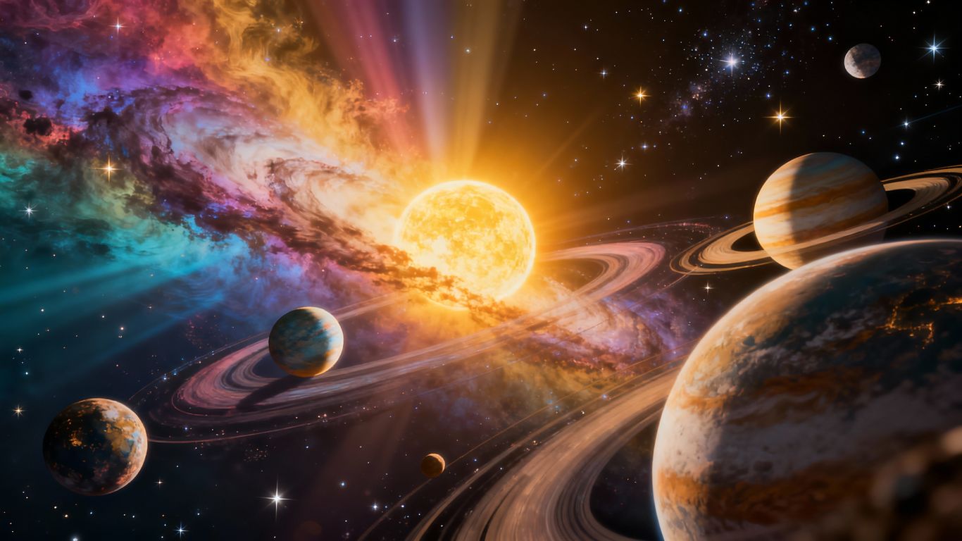 Planetary shifts in cosmic weather nebula.