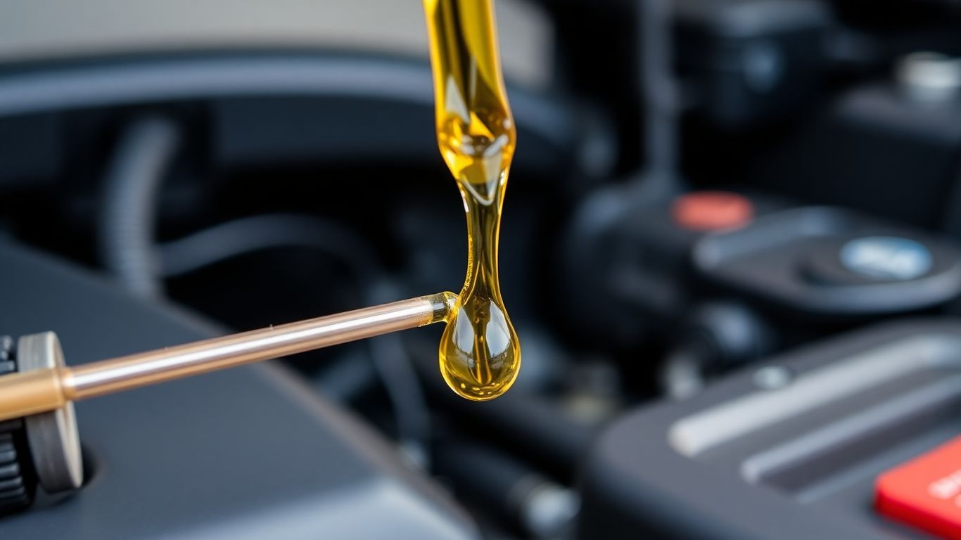 Car engine oil dipstick with fresh golden oil.