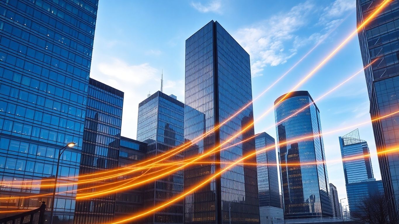 Stamford skyline with financial growth imagery.