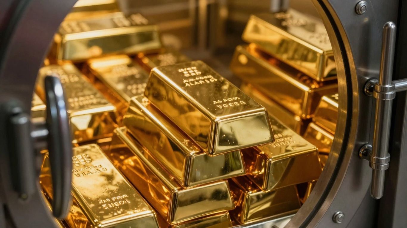 安全金库中的金条。