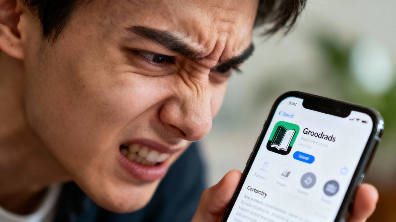 Person frustrated with Goodreads Facebook login on phone.