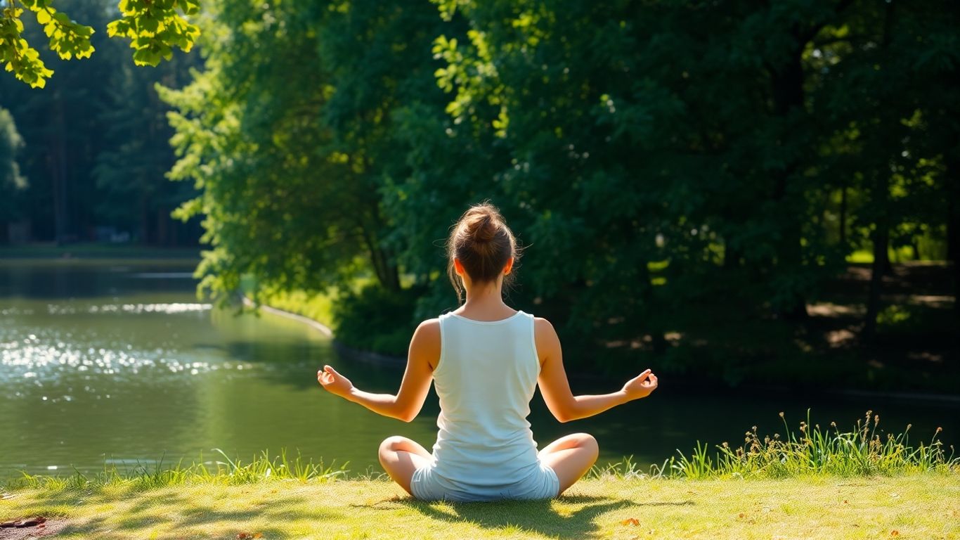 Person meditating peacefully in nature for wellness.