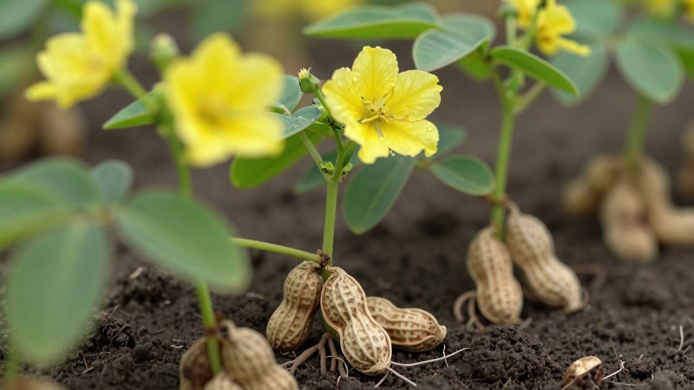 Pinda plant met bloemen en ondergrondse peulen
