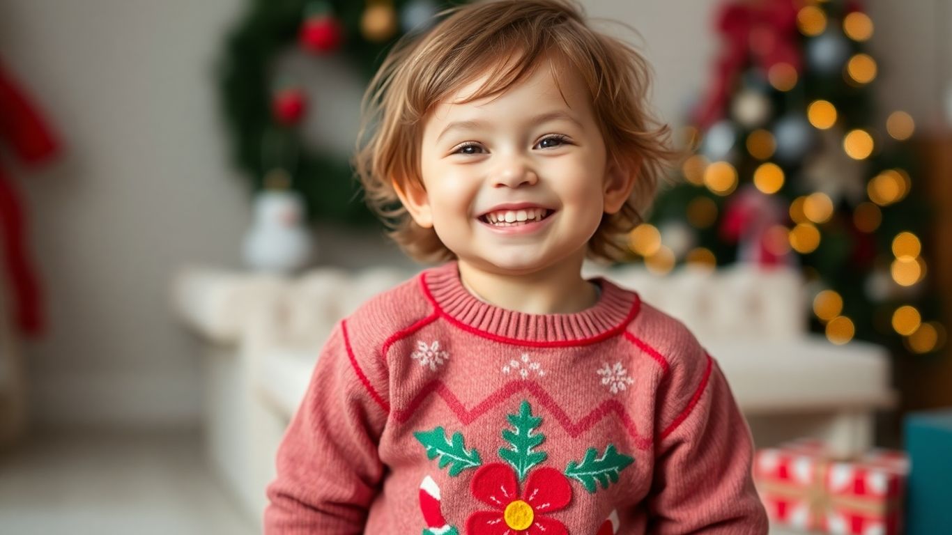 Child wearing a custom Christmas sweatshirt.
