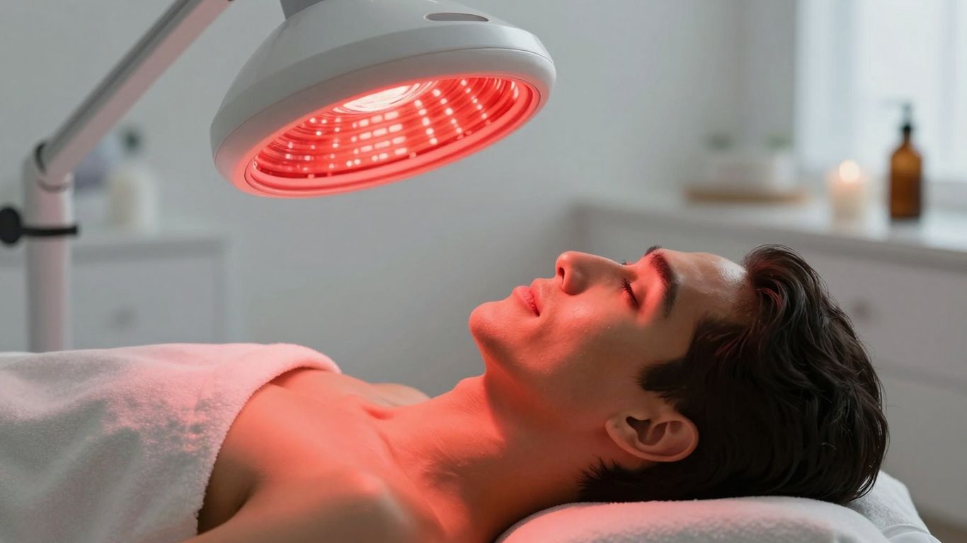 Person receiving red light therapy treatment