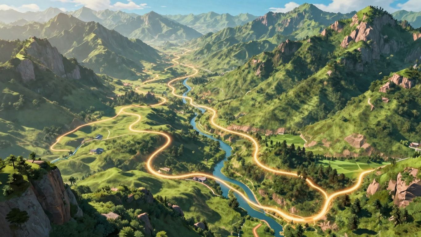 Animated map showing a scenic adventure route.