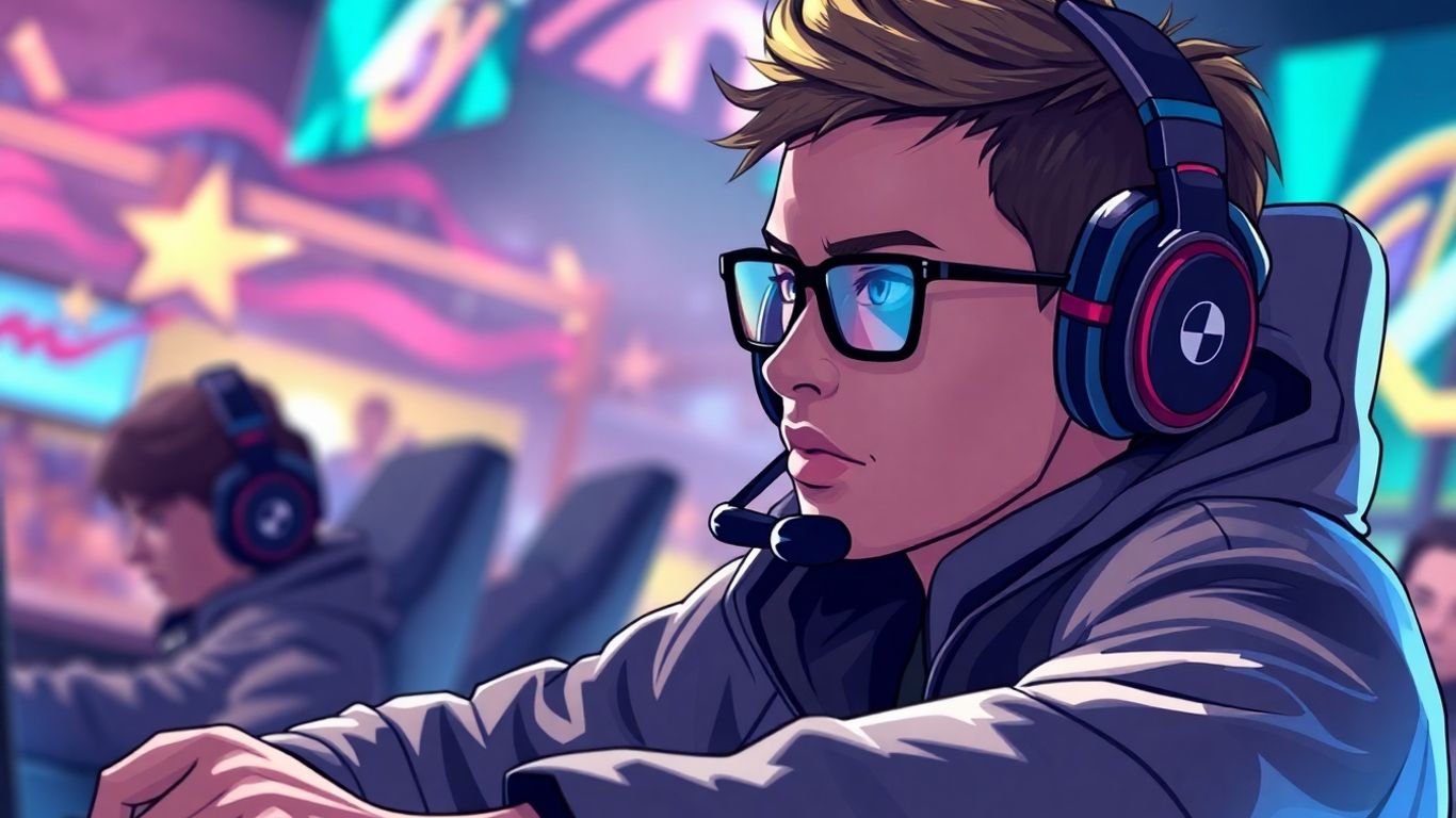 Esports player in intense gaming action