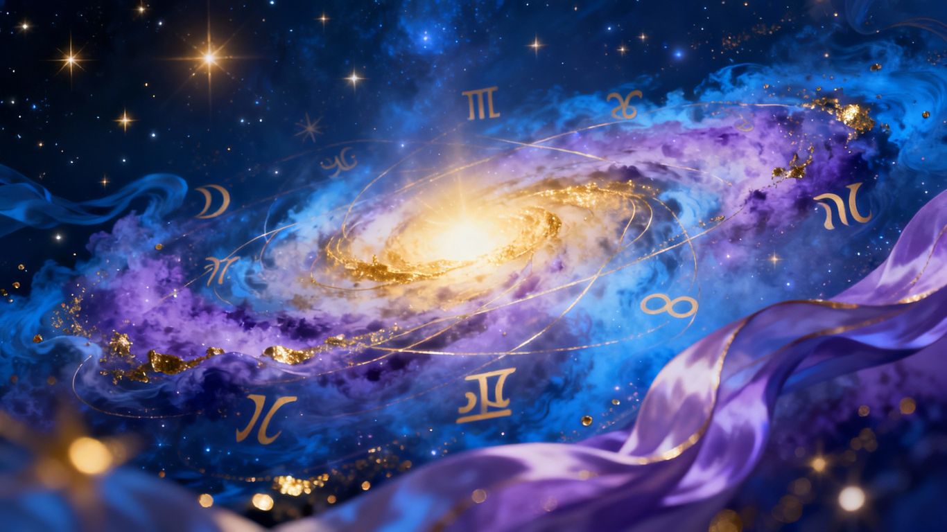 Cosmic energy and astrological symbols aligning.