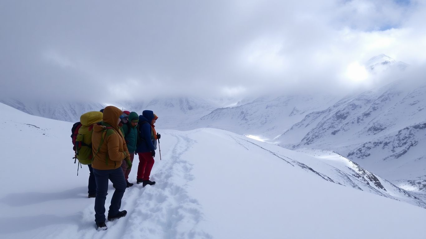 Randonneurs bloqués dans la neige sur le chemin de l’Everest.