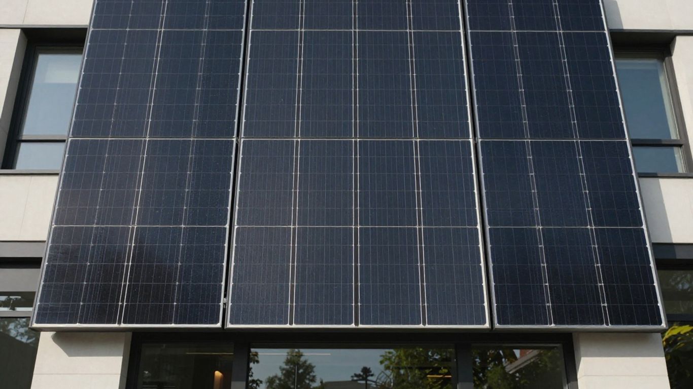 Solar panels integrated on a building's vertical wall.