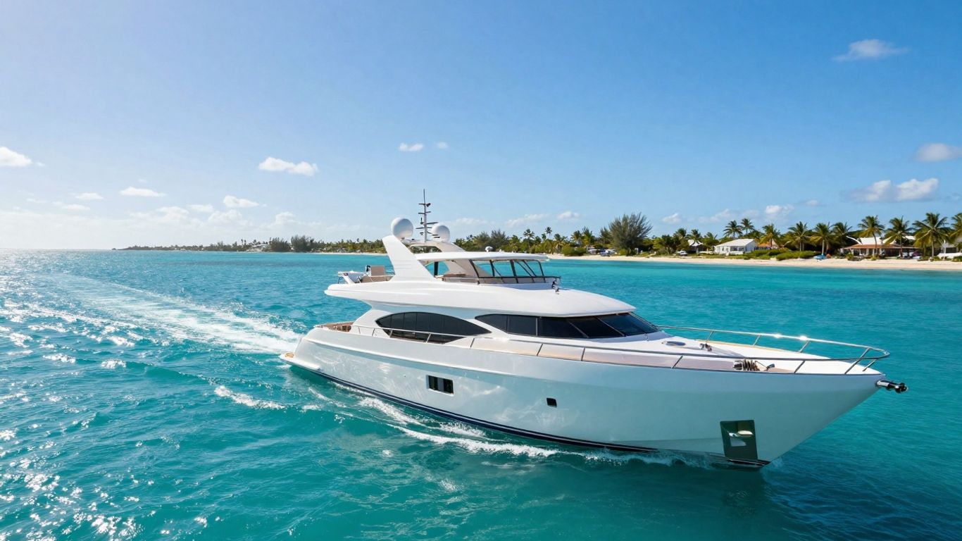 Luxury yacht sailing from Miami to the Bahamas.