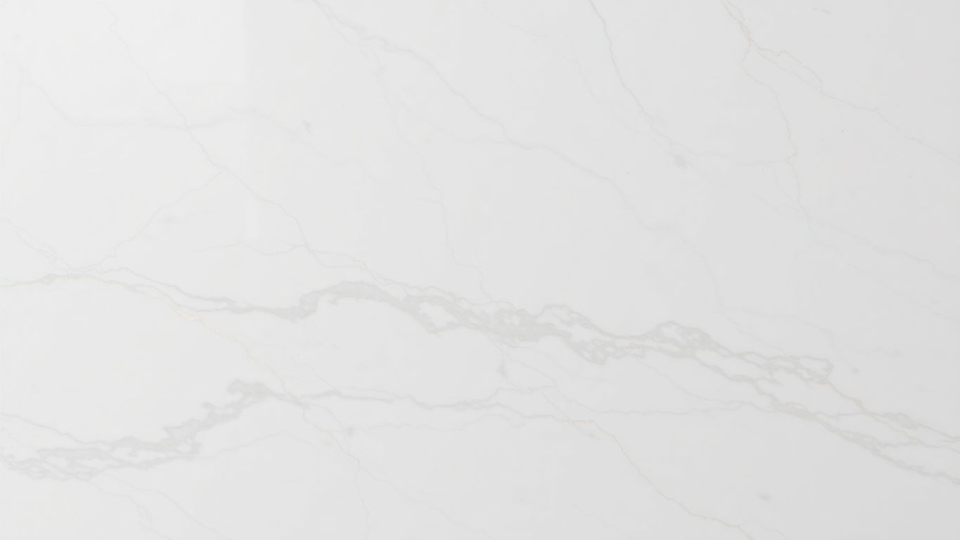 Polished Statuario white marble slab with grey veining.