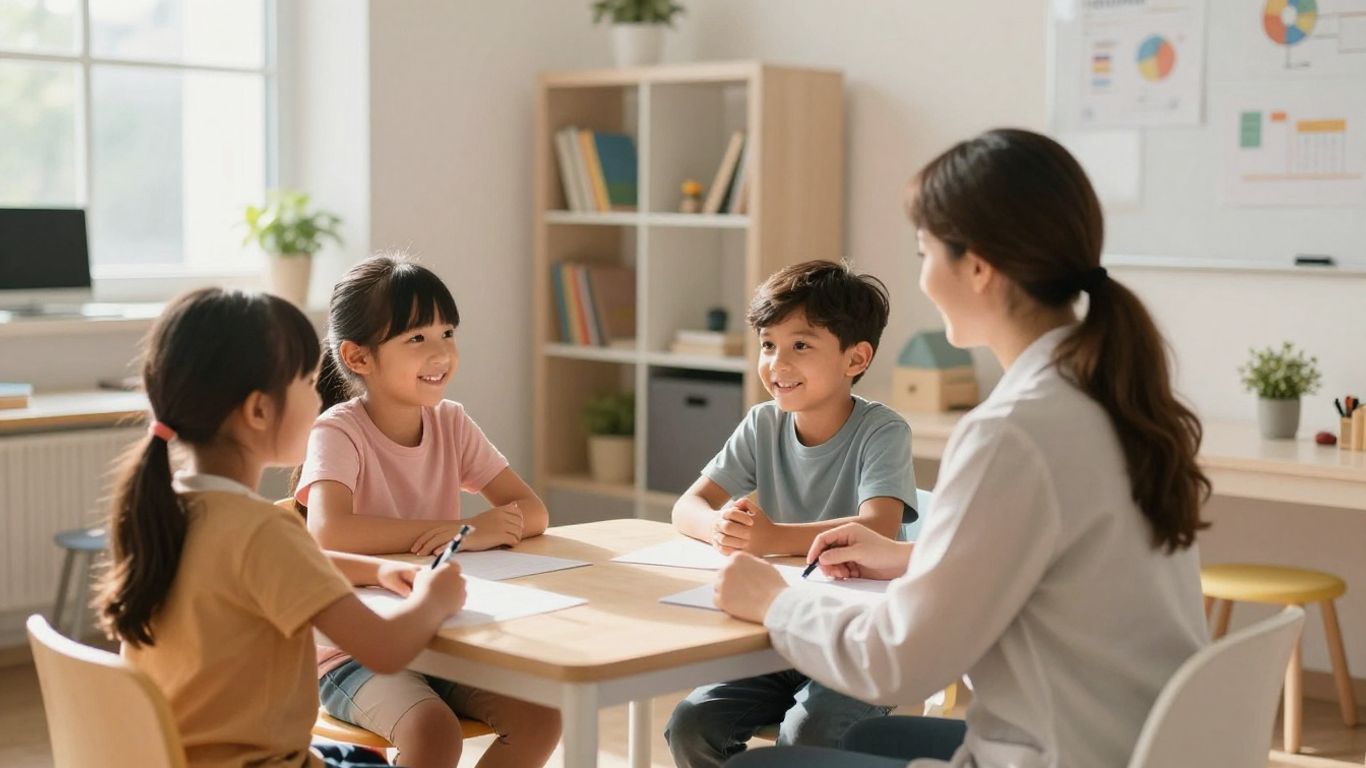 Children and therapists engaged in positive ABA therapy activities.