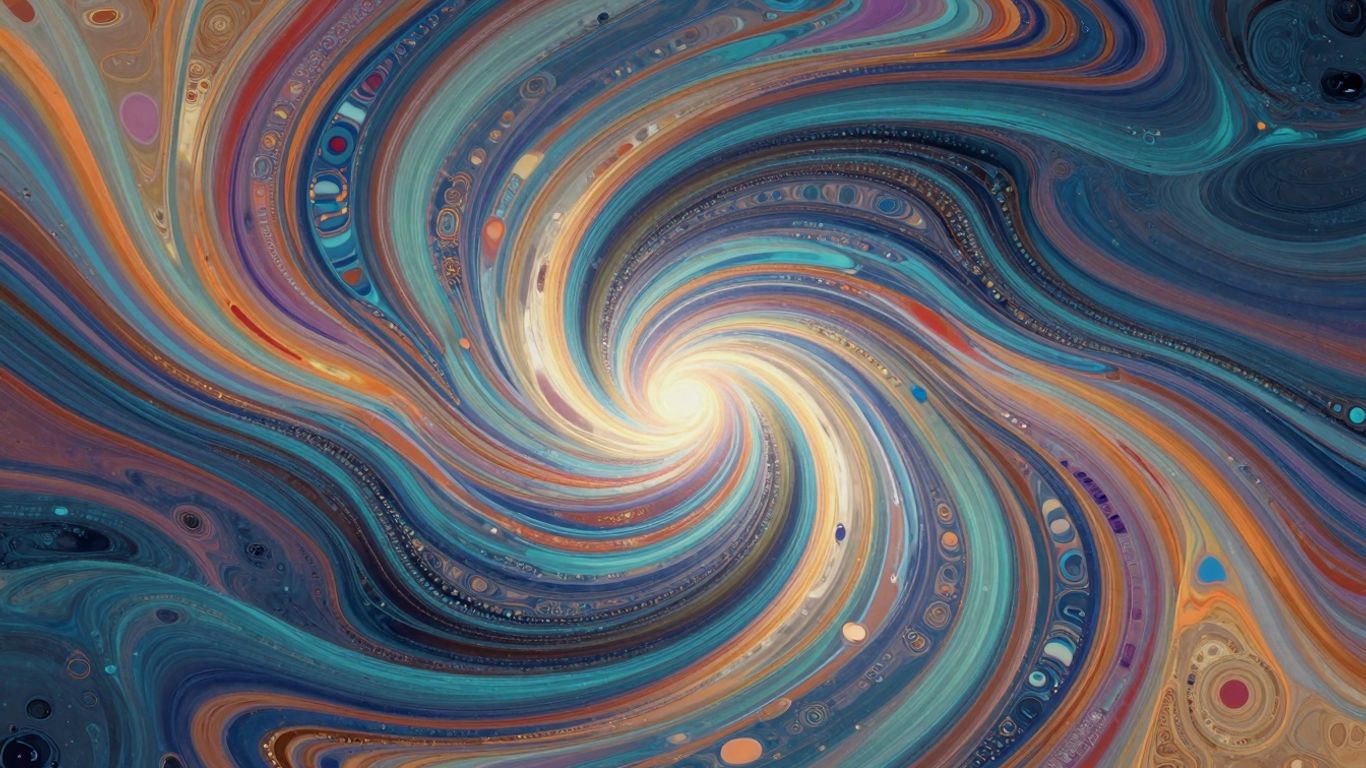 Abstract digital art with swirling colors and light.