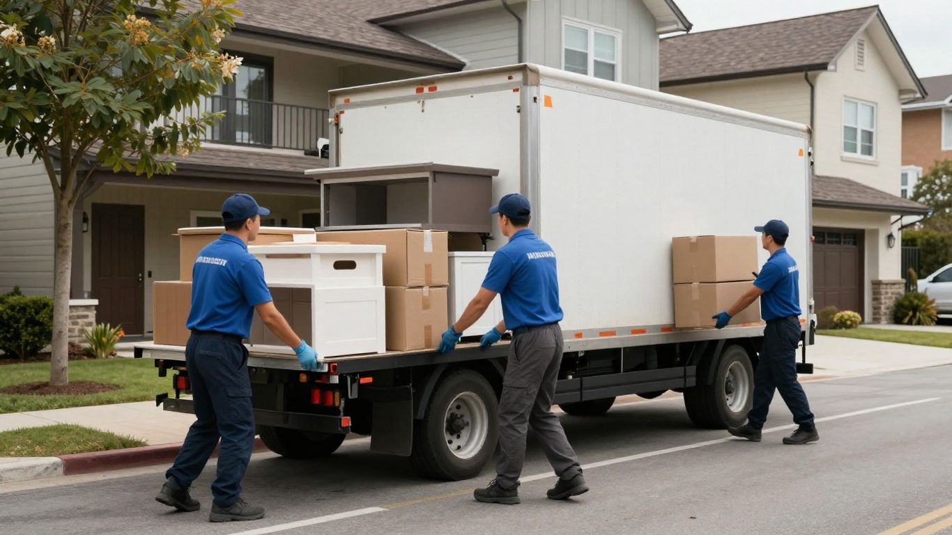 Packers and movers loading a truck for house shifting.
