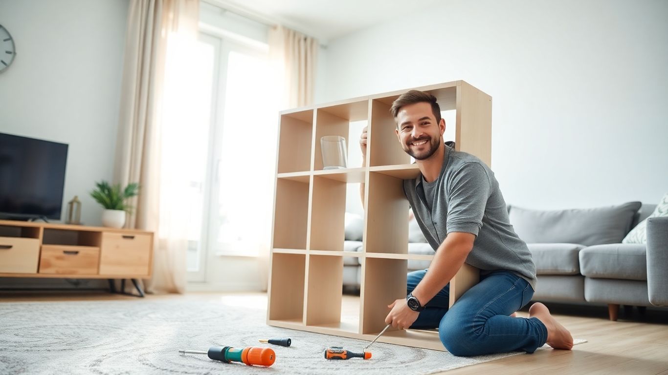 Person assembling furniture for extra cash
