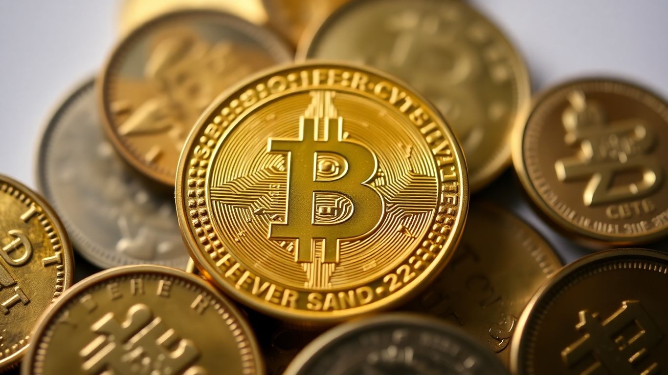 Close-up of authentic gold coin next to fake ones.