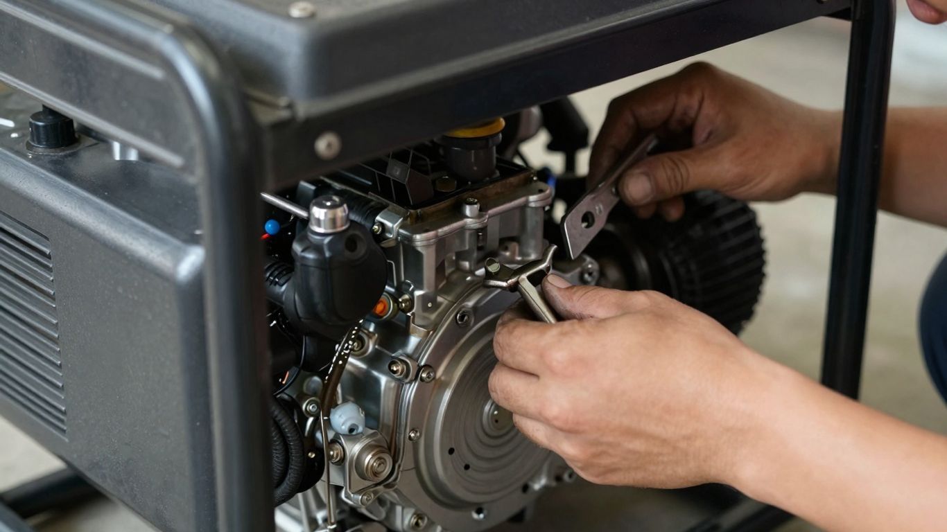Mechanic fixing a Honda generator engine.