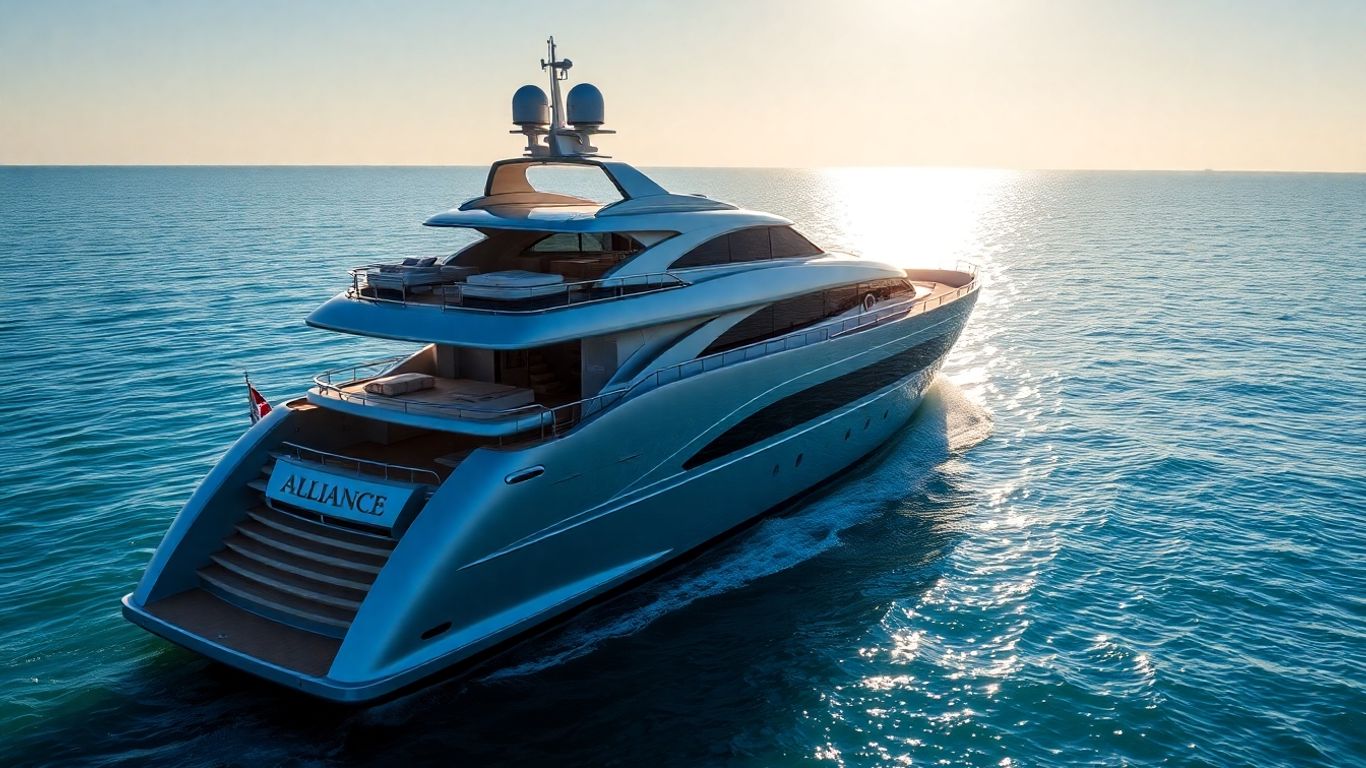 Luxurious Alliance yacht sailing on the ocean.