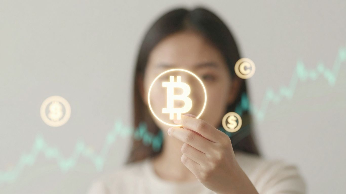 Crypto and stock market icons merging.