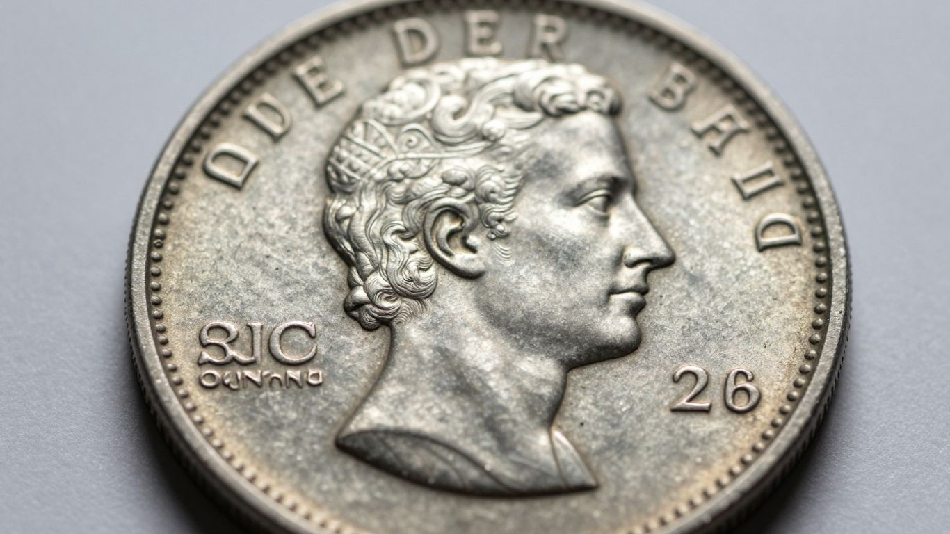 Close-up of a rare doubled die coin.